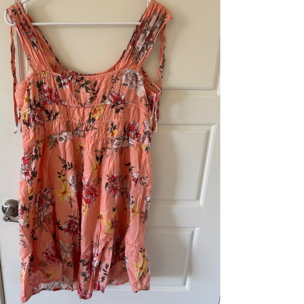 Maurices sz L Pink Floral Tassle Rutched Waist Sundress Boho Western Feminine - Picture 6 of 8